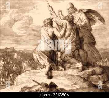 Battle with the Amalekites, Battle of Refidim, Old Testament, by Julius Schnorr von Carolsfeld, 1860 Stock Photo