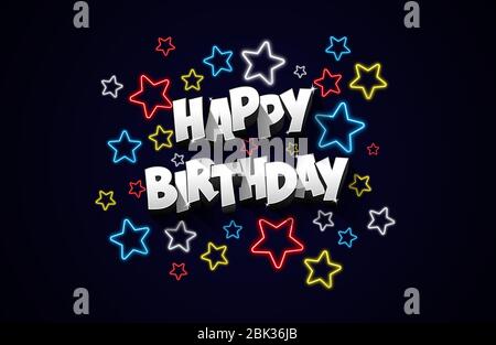 Happy birthday paper sign. Silver letters. Font. Surrounded by colorful ...