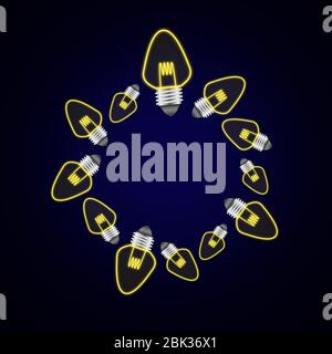 Lightbulb with neon style on background Stock Photo