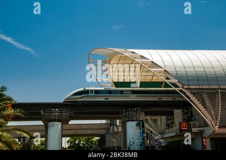 The Shanghai Maglev train departing its Longyang Road terminus station. Stock Photo