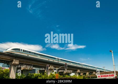 The Shanghai Maglev train departing its Longyang Road terminus station. Stock Photo