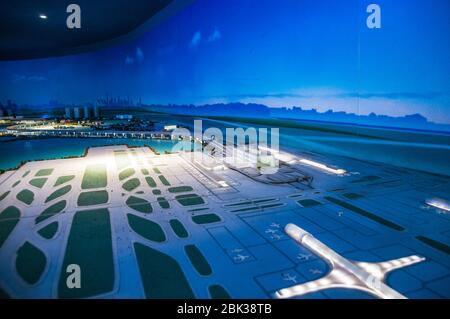 Diorama of the Shanghai Maglev route in the Maglev Museum at the Longyang Road terminus station showing the Pudong Airport end. Stock Photo