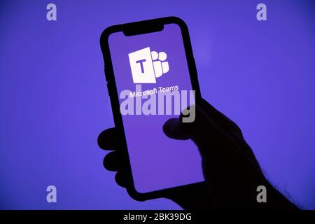 LONDON, UK - May 1st 2020: Microsoft teams logo on a smartphone Stock Photo