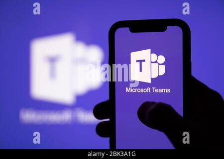 LONDON, UK - May 1st 2020: Microsoft teams logo on a smartphone Stock Photo