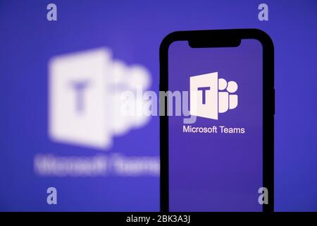 LONDON, UK - May 1st 2020: Microsoft teams logo on a smartphone Stock Photo