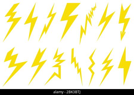 Illustration of different lightning bolts isolated on white Stock Photo