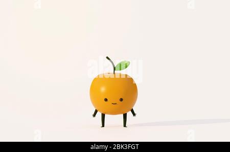 Orange fruit cute cartoon character ,3d illustration rendering. Stock Photo