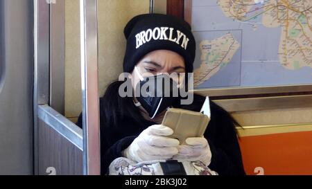 New York, New York, USA. 28th Apr, 2020. Q train to Coney Island Brooklyn. Confirmed CORONA VIRUS COVID pandemic infections have reached a million in the U.S. April 28, 2020 Credit: John Marshall Mantel/ZUMA Wire/Alamy Live News Stock Photo