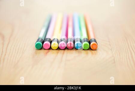 Colouring pencil eraser tips close up Stock Photo