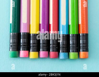 Colouring pencil eraser tips close up Stock Photo