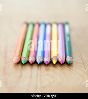 Colouring pencils sharpened tips close up Stock Photo