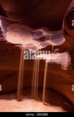 Lights and shadows and sand waterfall in Upper Antelope Slot Canyon, Arizona Stock Photo