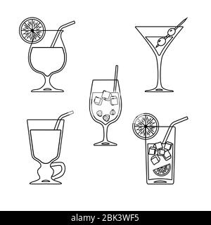 Set of cocktails line art design on white background. Vector illustration Stock Photo