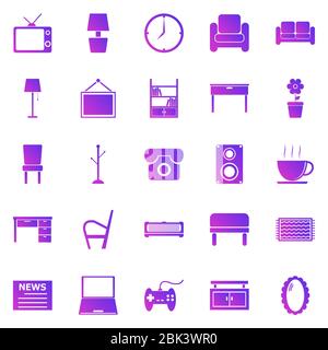 Living room gradient icons on white background, stock vector Stock Vector