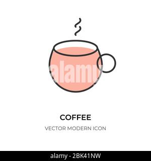 Cup coffee break outline icon. Symbol energy morning. Decorative contour mug, logo for shop or coffee house. Flat linear shape pictogram sign espresso or latte with steam. Isolated vector illustration Stock Vector