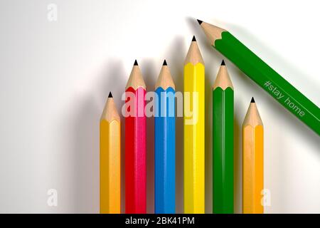 Pencils on a white background, 3d render. Stock Photo