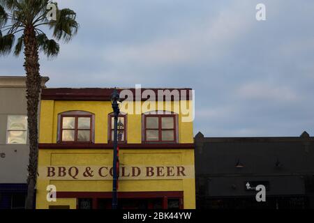 Historic old businesses on Highway 101 in Oceanside, California Stock Photo