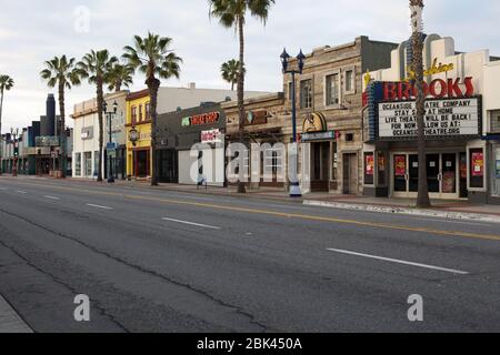 Historic old businesses on Highway 101 in Oceanside, California Stock Photo