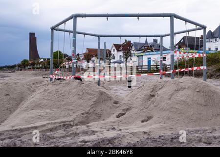 Laboe, Germany. 01st May, 2020. A playground at the beach of Laboe near Kiel is closed due to corona restrictions. On May 1, 2020, only a few people were on holiday in the Baltic Sea resort. Credit: Frank Molter/dpa/Alamy Live News Stock Photo