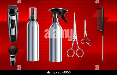 mock up illustration of barber equipment on abstract background Stock Vector