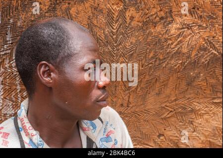 Portrait of a man in Somba Land, Benin, with scarification, which is applied on the face when they are children and is an initiation and entry into th Stock Photo