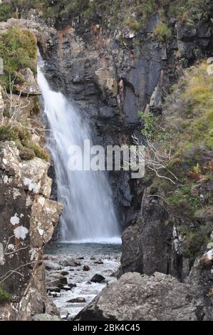 The Fairy Pools are part of a tributary of the River Brittle running down from the Cuillin Mountains near the village of Carbost in Glenbrittle on the Stock Photo