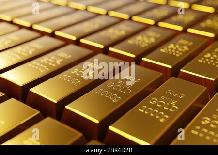 Gold bullion bars, precious metal investment as a store of value. Digital 3d render. Stock Photo