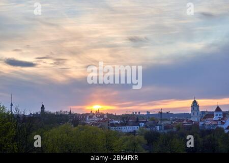 Vilnius city landscape in the evening at sunset time Stock Photo