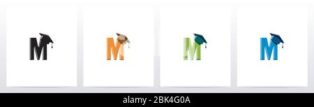 Graduation Hat On Letter Logo Design M Stock Vector