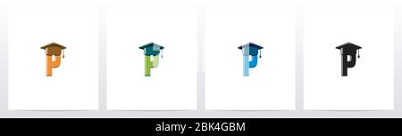 Graduation Hat On Letter Logo Design P Stock Vector
