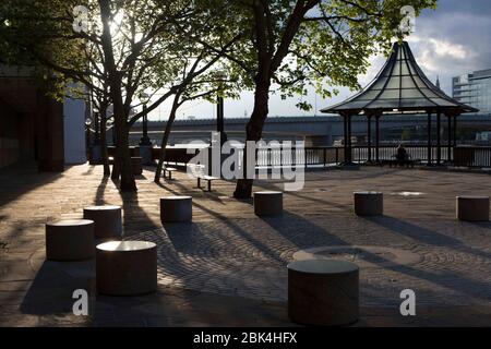 London, UK. 1st May 2020. Nearly deserted Thames bank. People out and about in central London this afternoon as the coronavirus lockdown continues. Credit: Marcin Nowak/Alamy Live News Stock Photo