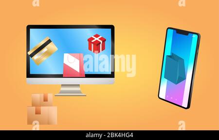 online shop from smart phone and desktop looks same Stock Vector