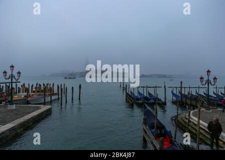 venice, Italy-february.23.2020: morning foggy day before covit 19 pandemic Stock Photo