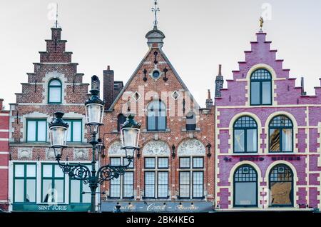 Colorful old brick house on the Grote Markt square in Bruges Stock Photo