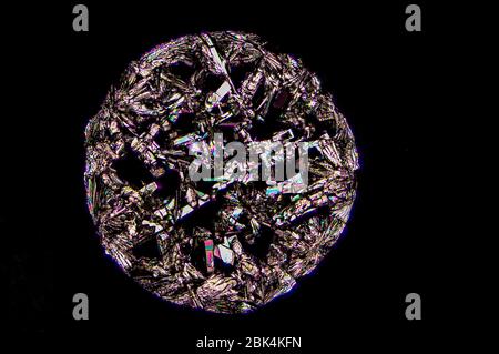 Vitamin C crystal seen under polarised light microscopy Stock Photo