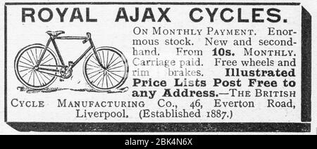 Old bicycle cycling advert from the early 1900's, before the dawn of advertising standards. History of advertising, old adverts, advertising history