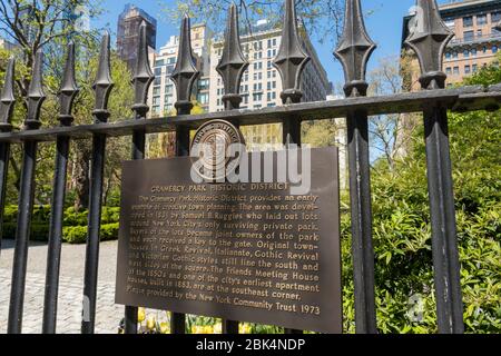 Gramercy Park Plaque, NYC Stock Photo