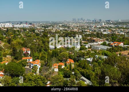 View of Downtown LA from Hollywood Hills, Los Angeles, California, United States of America, North America Stock Photo