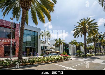 View of shops on Rodeo Drive, Beverley Hills, Los Angeles, California, United States of America, North America Stock Photo