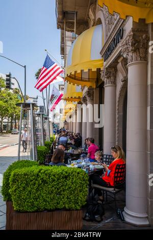 View of cafe on Wilshire Avenue at Beverley Wilshire Hotel, Beverley Hills, Los Angeles, California, United States of America, North America Stock Photo