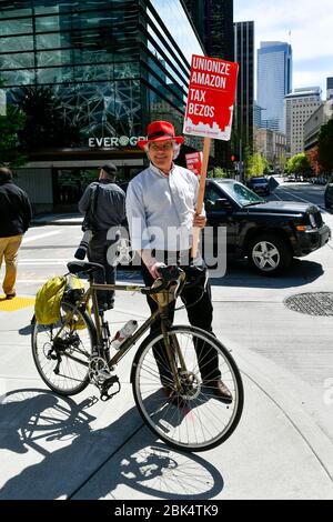 Seattle, WA, USA. 1st May, 2020. Tax amazon car caravan at The Spheres in Seattle Washington, on May 01, 2020. Credit: Damairs Carter/Media Punch/Alamy Live News Stock Photo