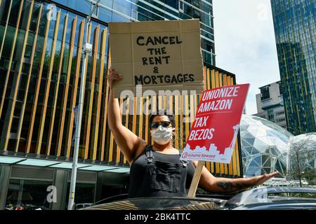 Seattle, WA, USA. 1st May, 2020. Tax amazon car caravan at The Spheres in Seattle Washington, on May 01, 2020. Credit: Damairs Carter/Media Punch/Alamy Live News Stock Photo
