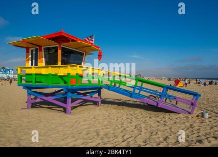 View of Lifeguard Watchtower on Venice Beach, Los Angeles, California, United States of America, North America Stock Photo