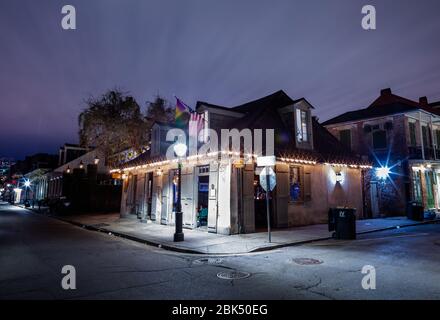 The historic Lafitte's Blacksmith Shop Pub on the corner of Bourbon and St. Philips Streets in the French Quarter of New Orleans, Louisiana. Stock Photo