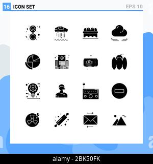 16 Thematic Vector Solid Glyphs and Editable Symbols of diagram, chart, basket, analysis, cloud Editable Vector Design Elements Stock Vector
