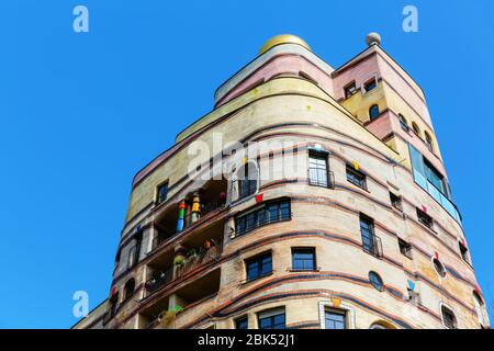 Darmstadt, Germany April 08, 2018: Waldspirale building in Darmstadt. It was designed by Friedensreich Hundertwasser, completed 2000 Stock Photo