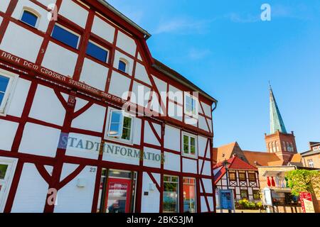 Bergen auf Ruegen, Germany - May 09, 2018: view of the city center in Bergen auf Ruegen, which lies in the middle of the island Ruegen and is the main Stock Photo