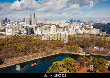 Cityscape with moat  from Osaka Castle in Japan Stock Photo