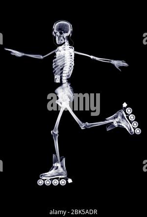 Skeleton in-line skating, X-ray. Stock Photo