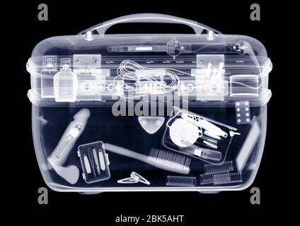 Vanity case with contents, X-ray. Stock Photo